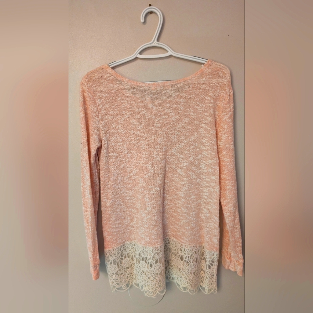 $18 . Blush Pink Knit Lace Hem Top – Rui Feng Fashion (Size M